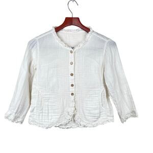 Womens Top Sz M %100 Cotton Lace Cottage Ruffle Prairie Coquette Feminine Boho